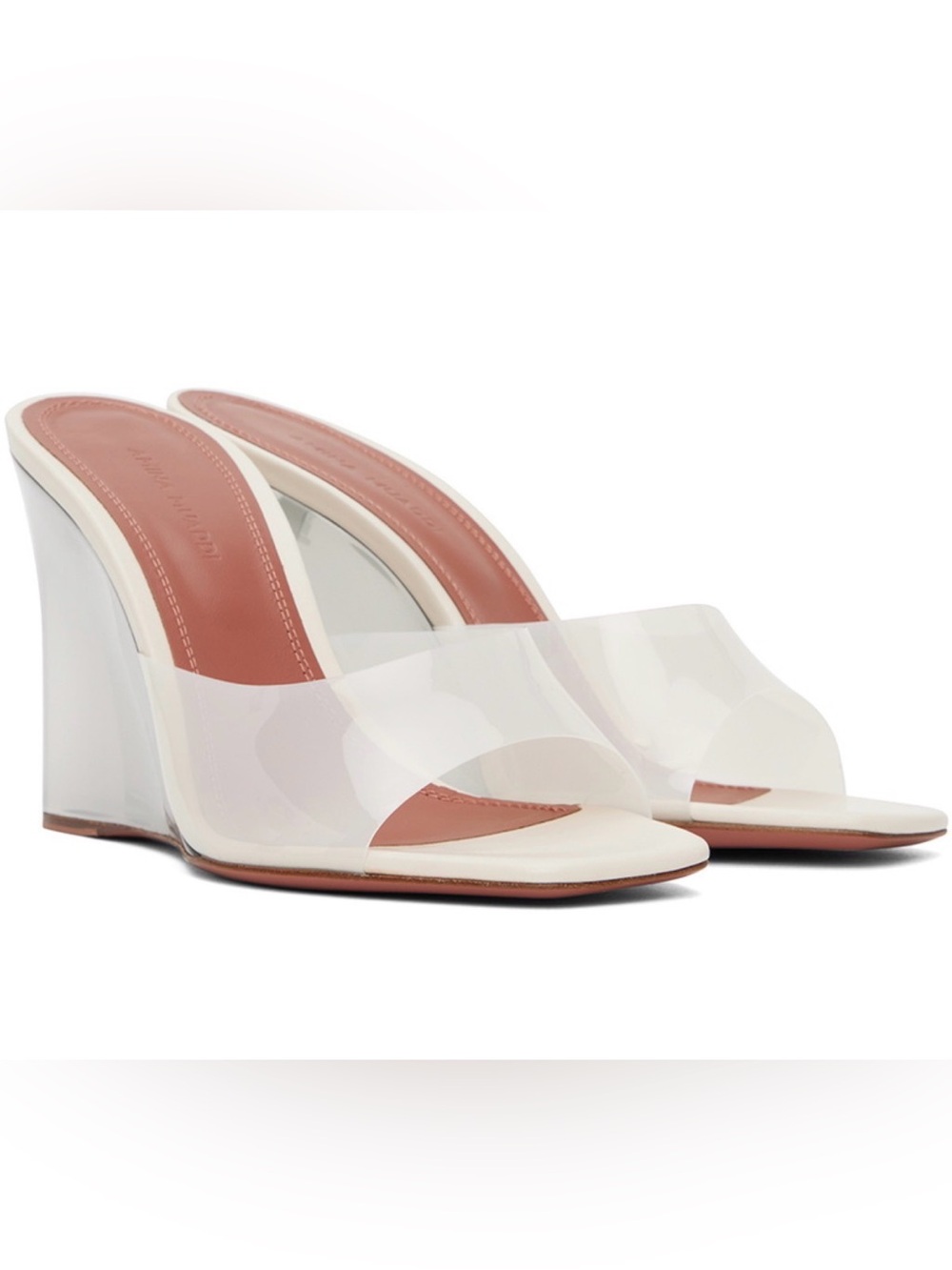 Amina Muaddi Clear Wedge Heel in Milky Off-White
